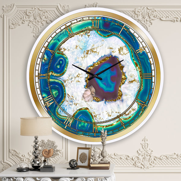 East Urban Home Oversized Crystal Blue Golden Agate Wall Clock Wayfair